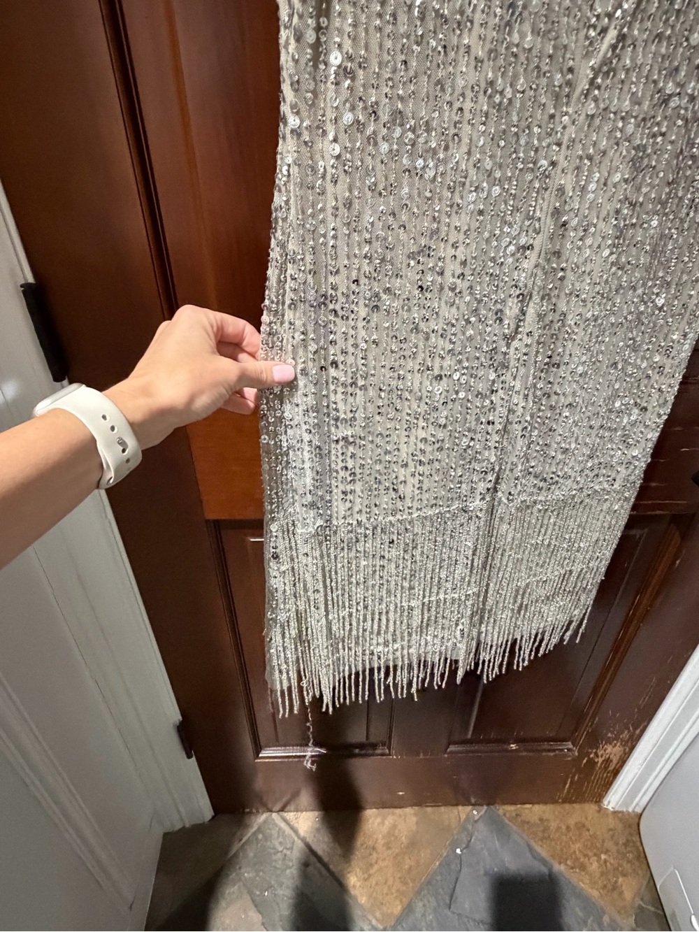 Adrianna Papell Champagne Sequin Fringe Cocktail Dress - Picture 8 of 9